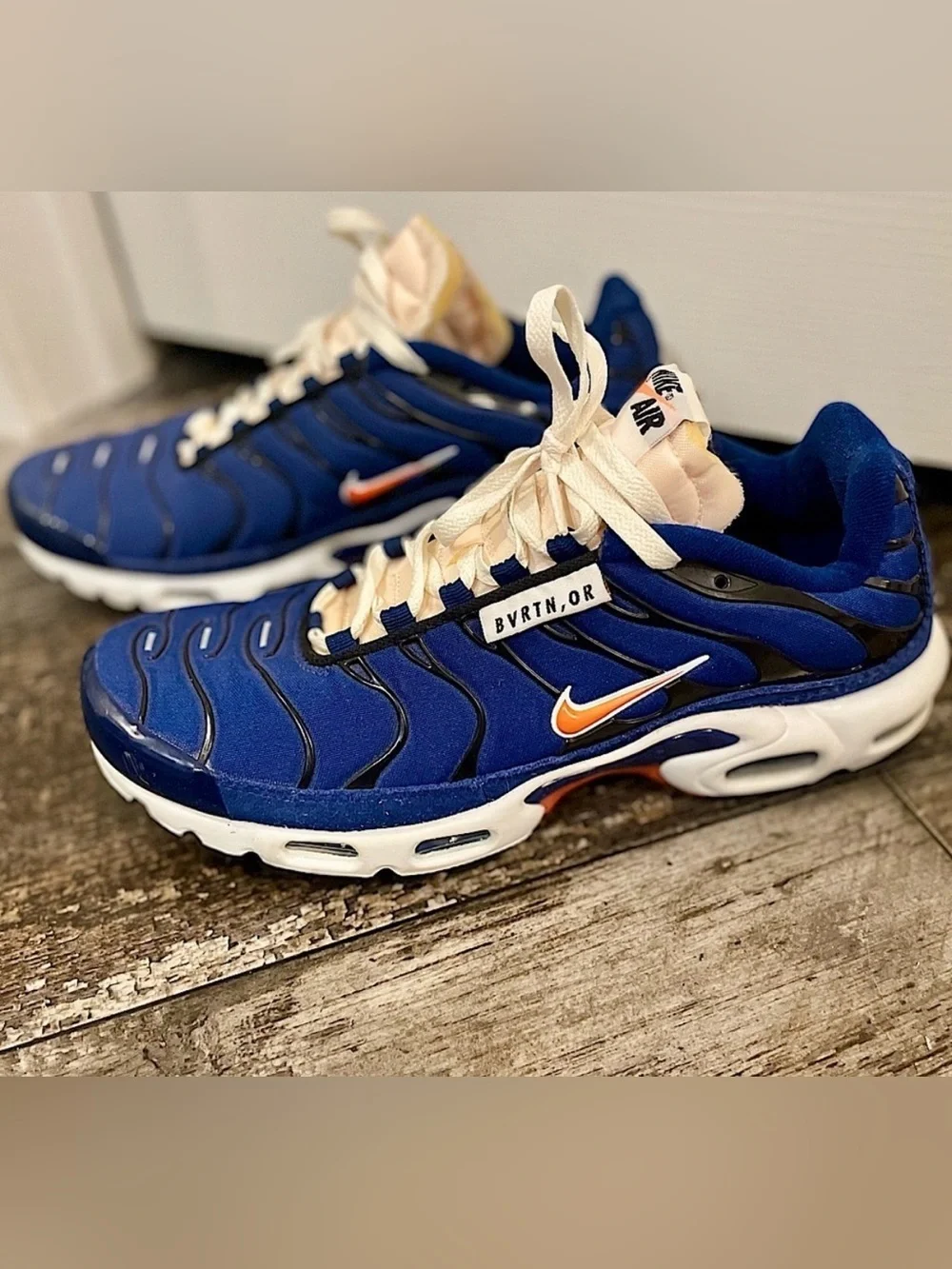 Nike Blue and White Sneakers with Orange Swoosh EUC